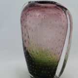 Biot bubble glass vase, doilies