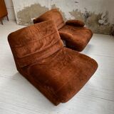 Pair 70s brown velvet armchairs