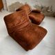 Pair 70s brown velvet armchairs