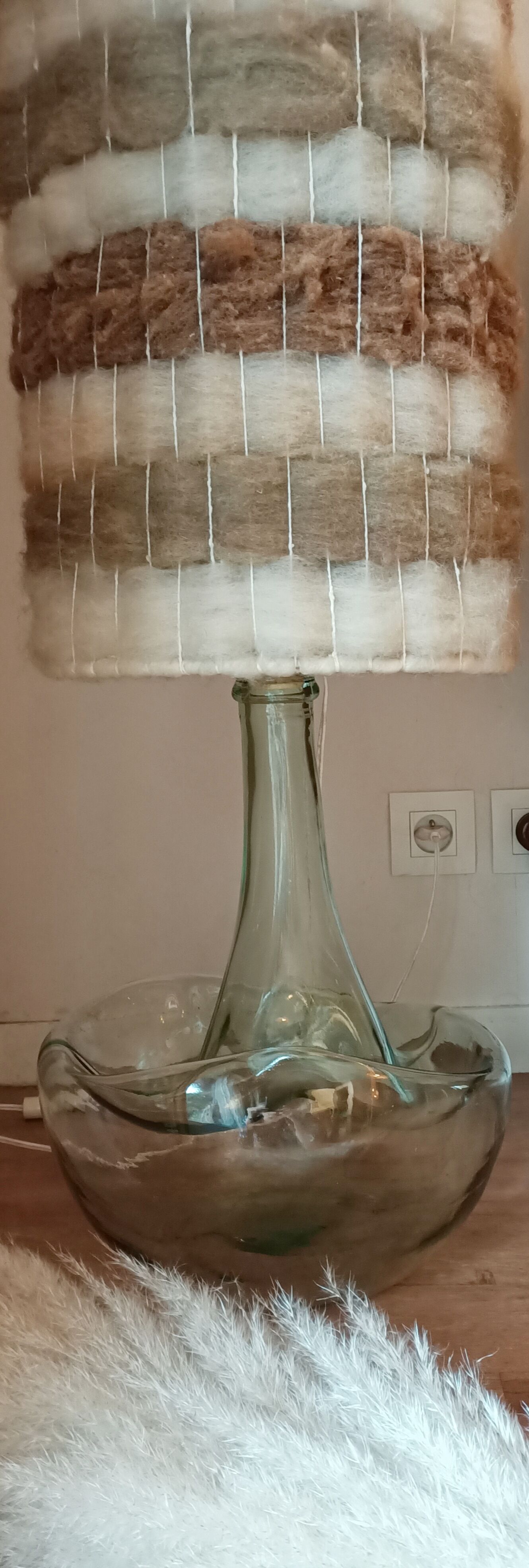 High glass lamp and vintage alpaca