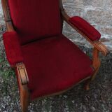 Antique Voltaire-style armchair – red velvet & solid wood