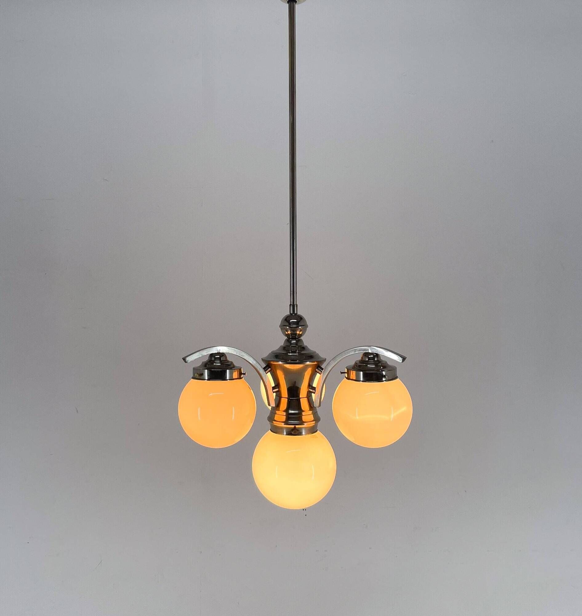 Art Deco, Chrome and Champagne Glass Chandelier, 1930s
