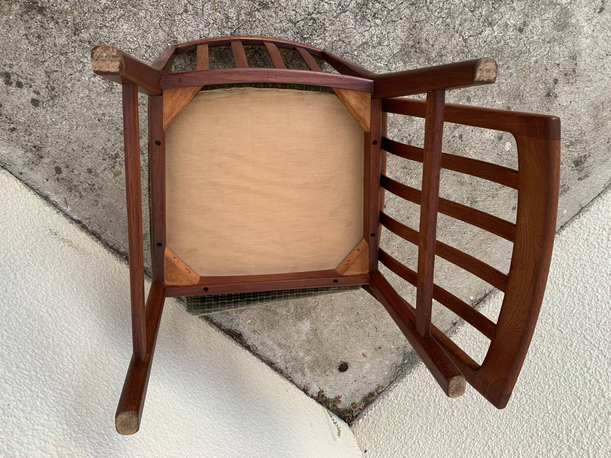 Pair of Scandinavian teak and velvet chairs from the 1960s.