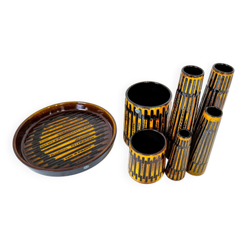 Collection of 6 Ceramic Vases and a Upsala Ekeby Nevada Tray 1962