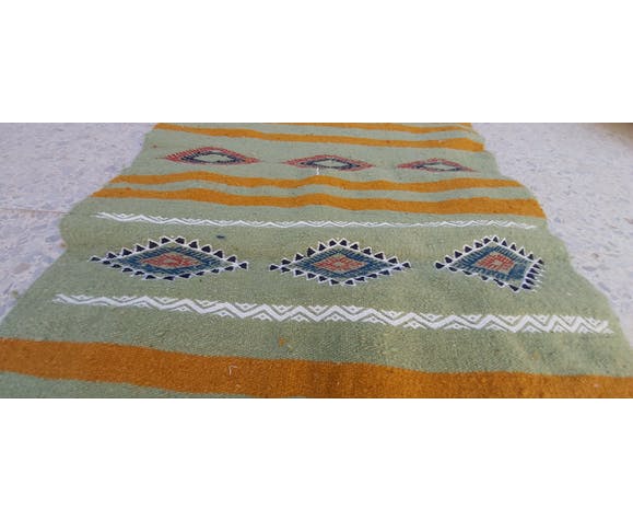 Multi-coloured kilim green carpet made of pure wool  65x105cm