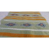 Tapis vert kilim multicolore fait main en pure laine 65x105cm