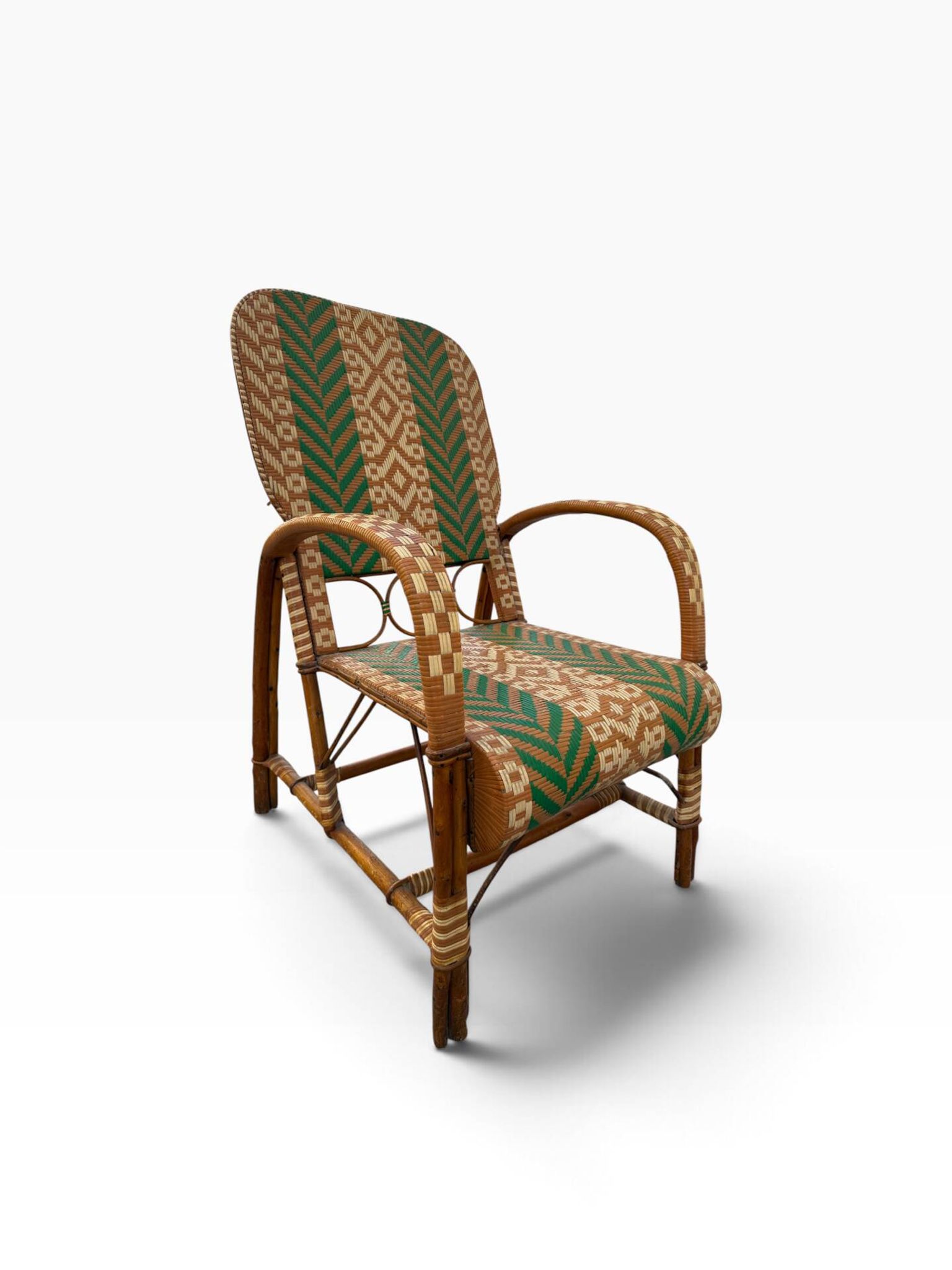 Fauteuils en rotin éclissé style Audoux Minet des années 50 F