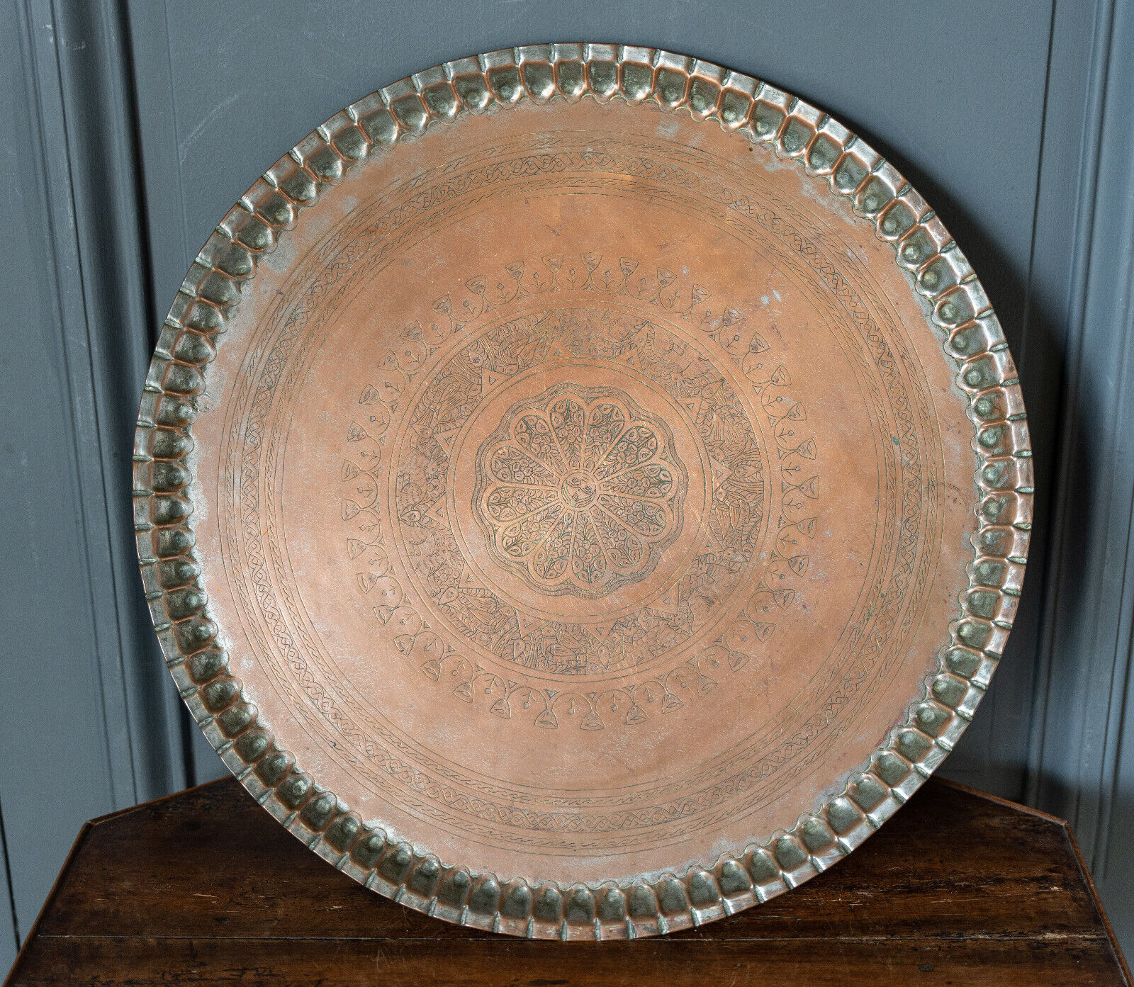 Moroccan tray for copper tea engraved early twentieth century