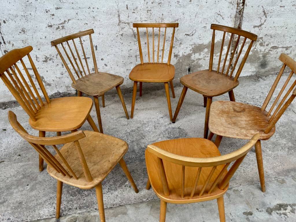 Set of 7 antique bistro chairs