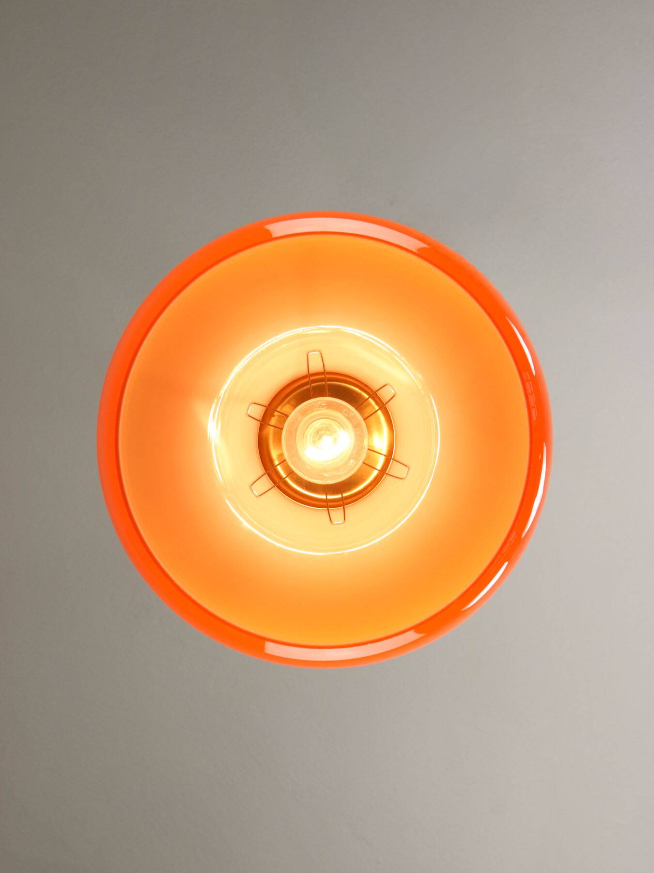 Mid-Century Modern Italian Orange Glass and Brass Pendant Lamp