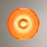 Mid-Century Modern Italian Orange Glass and Brass Pendant Lamp