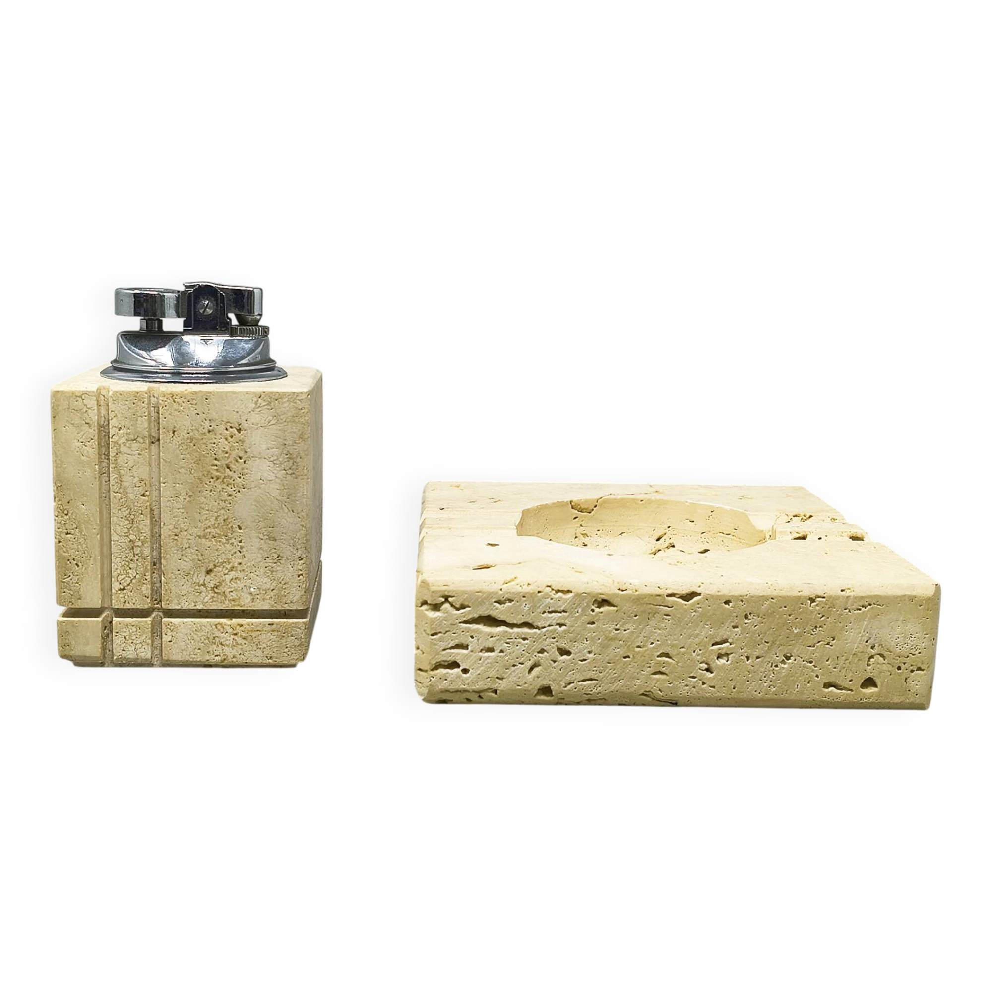 Rare 1970s travertine smoking set by Enzo Mari for Fratelli Mannelli