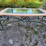 Pink marble and wrought iron coffee table