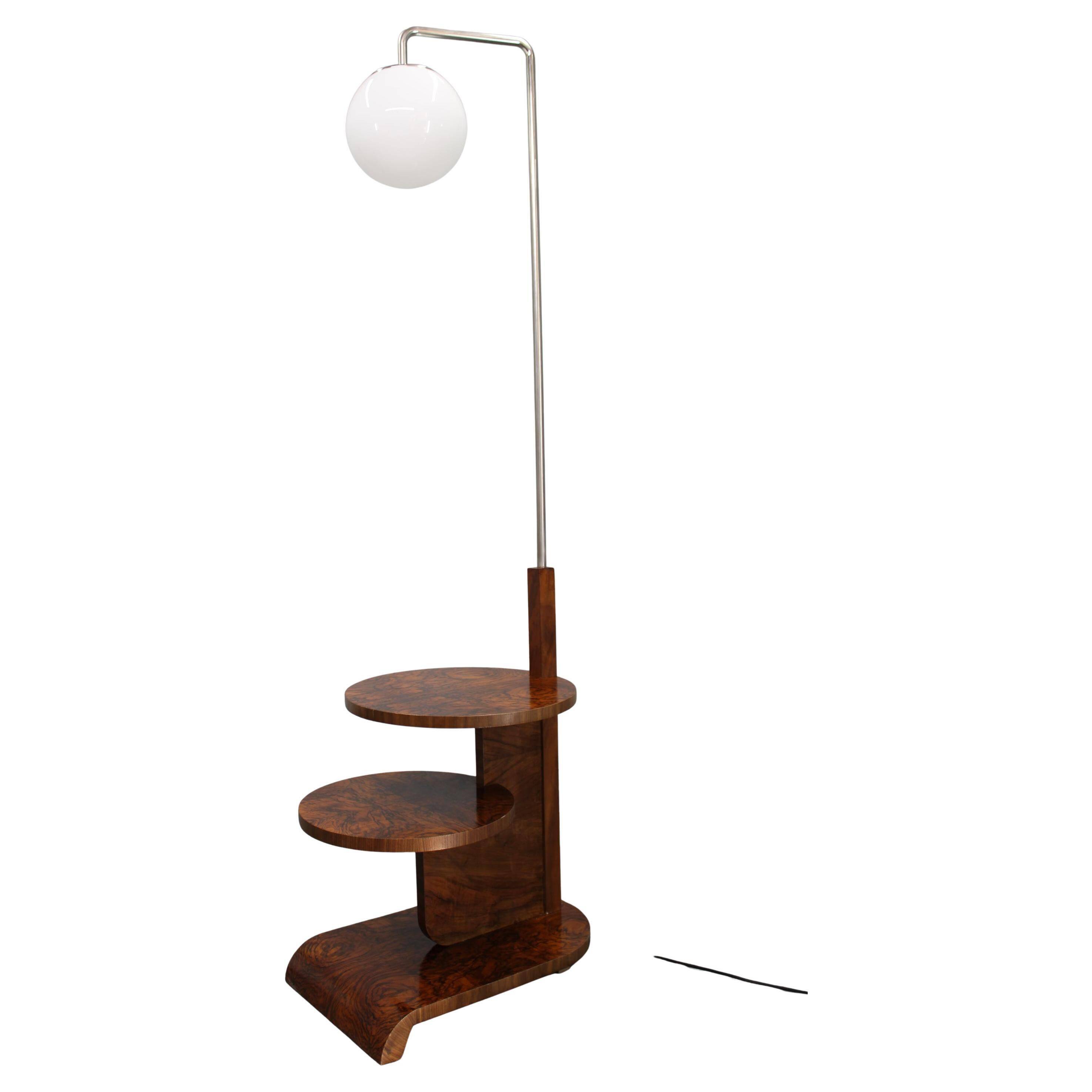 Art Deco floor lamp with shelves, Czechoslovakia, 1930s