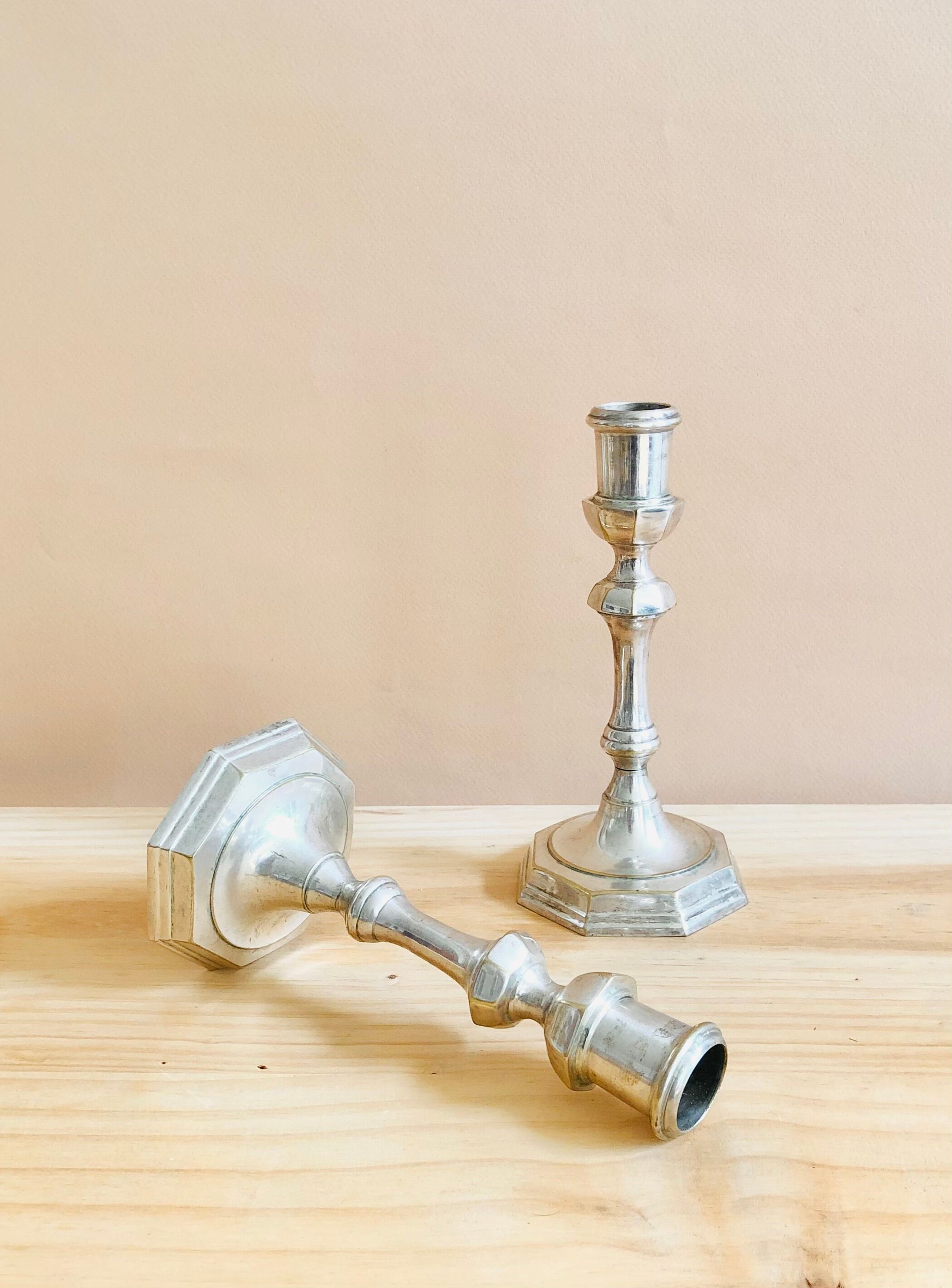 Pair of Pioneer EPNS silver-plated nickel candlesticks