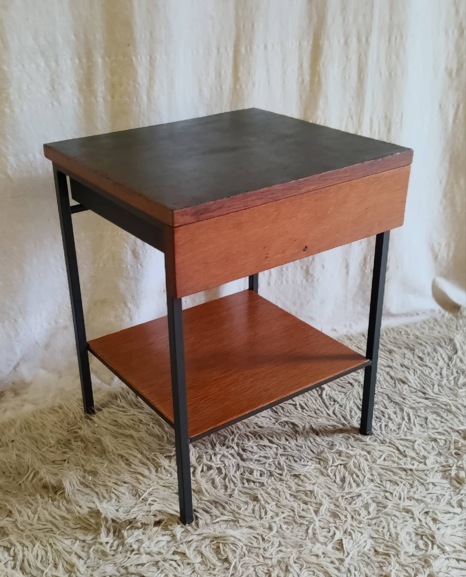 Modernist bedside table in wood and metal - 1950s/60s