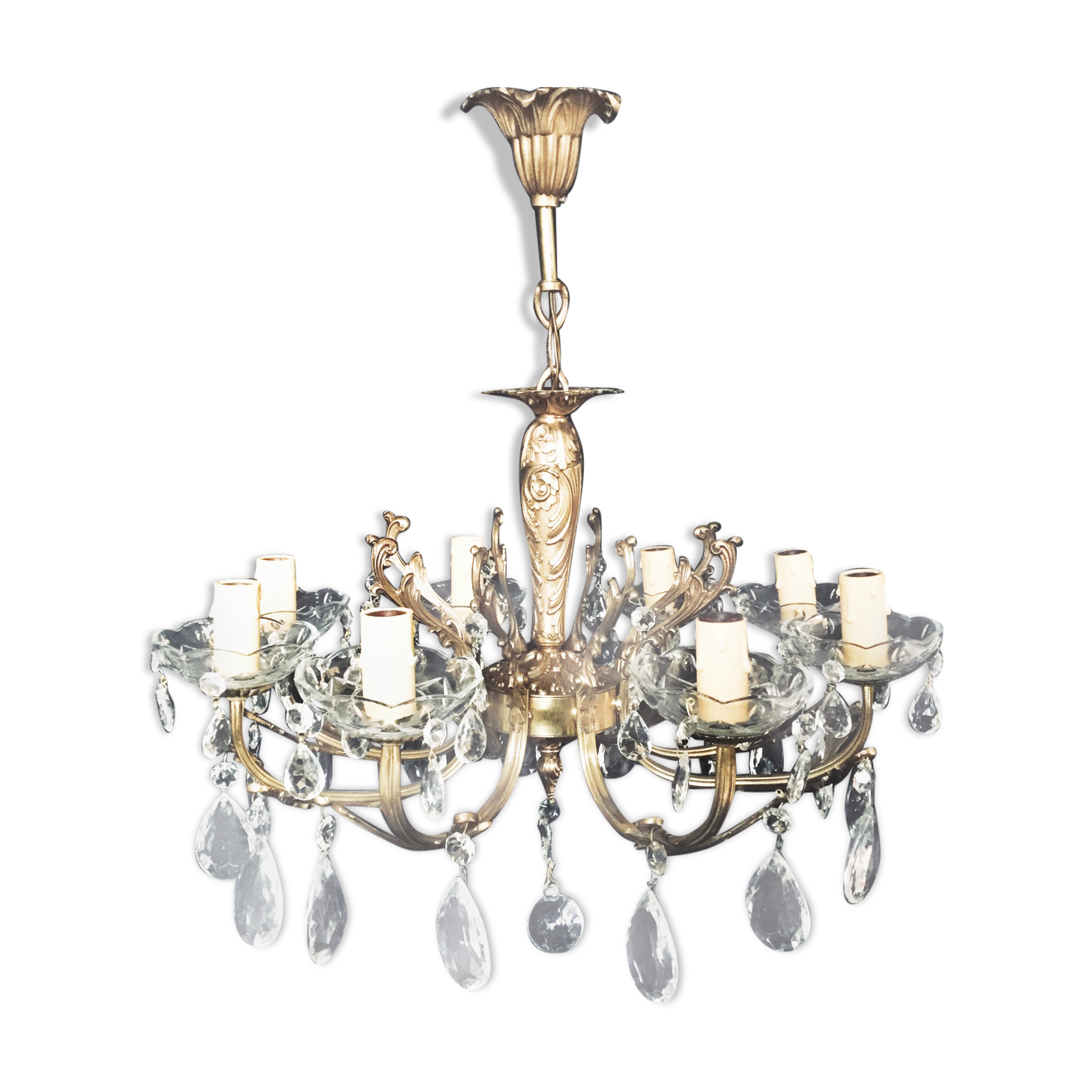 8 lights, crystal, bronze and brass chandelier