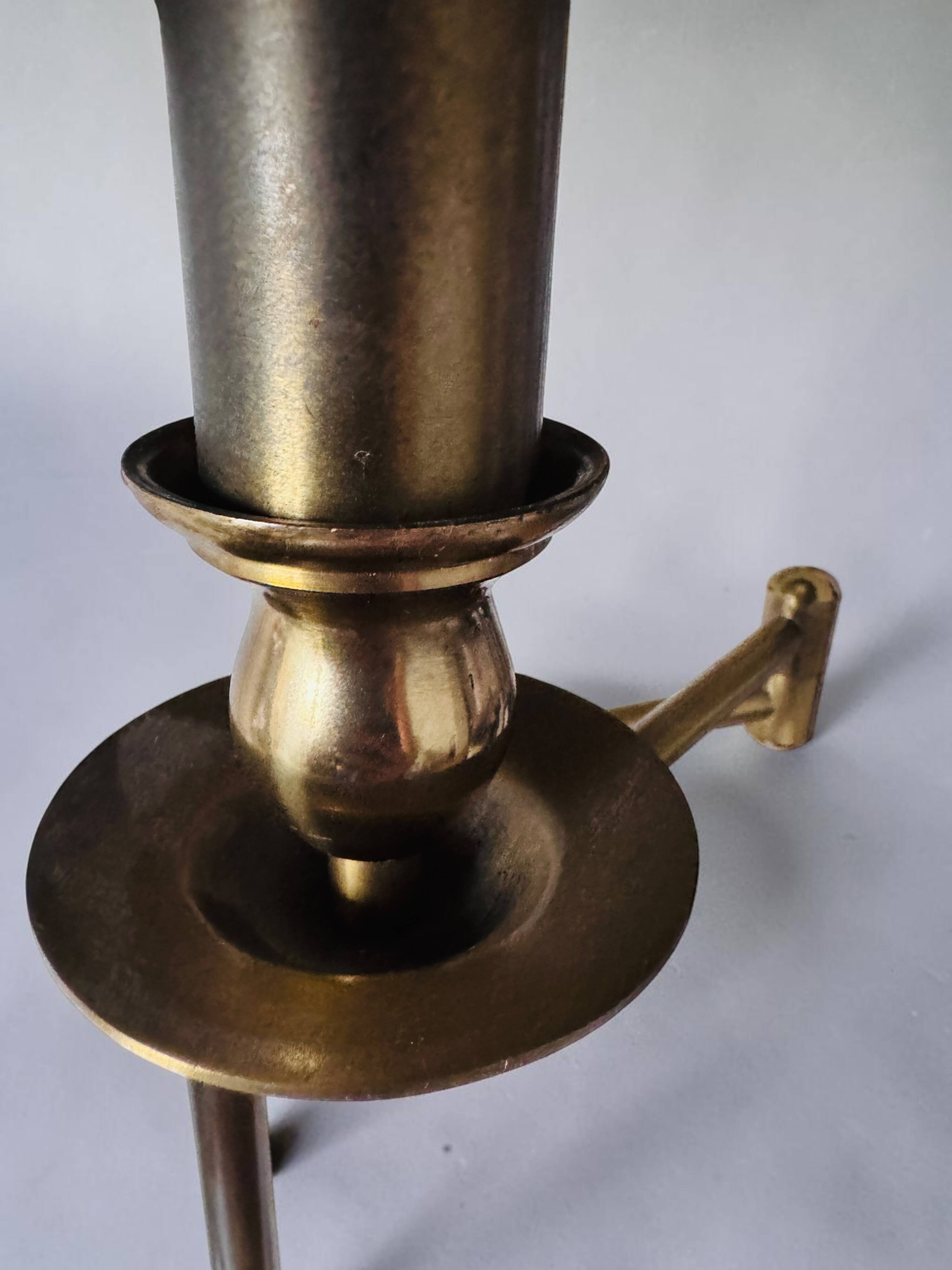 Brass reading floor lamp, adjustable arm, vintage anthracite shade.