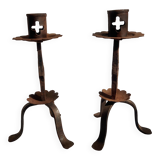 Pair of Antique French Wrought Iron Candlesticks