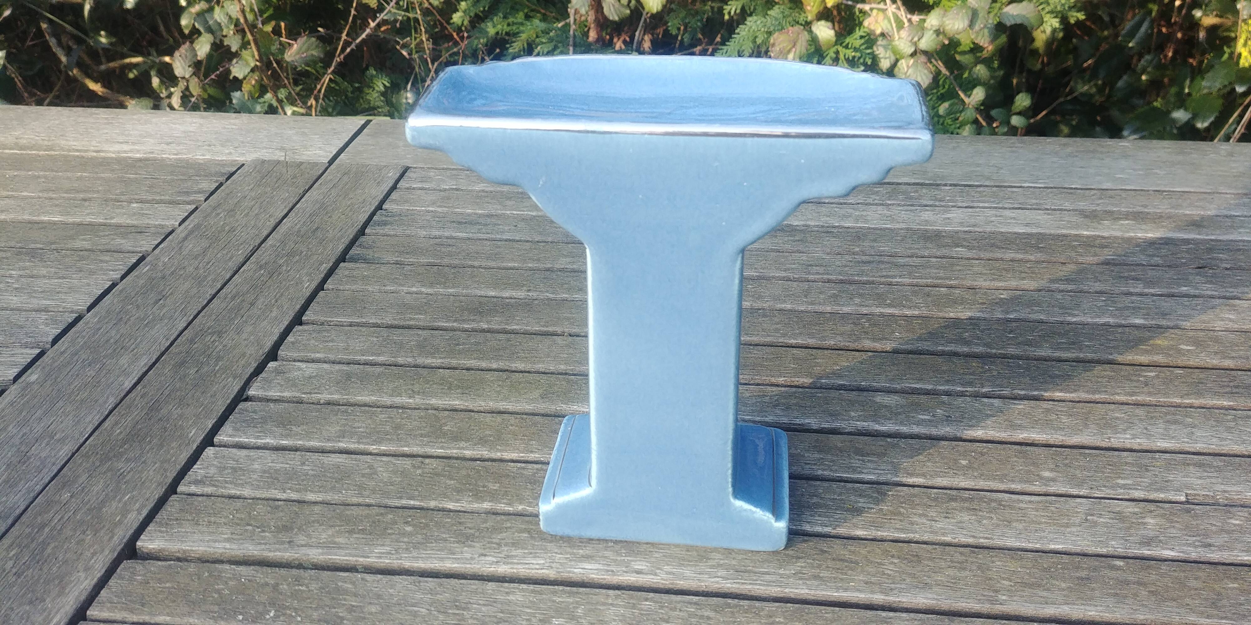 Empty pocket glazed ceramic blue column shape art deco 20s/30s