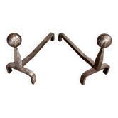 Pair of 1930 modernist chenets decorated with a ball