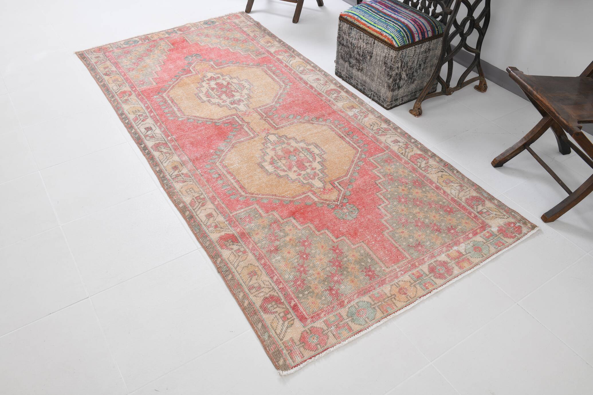 4x8 Red & Yellow Pastel Vintage Rug, 117x254Cm SK 20718