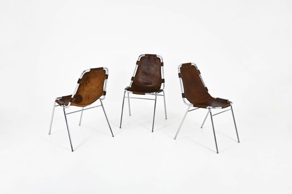 Ensemble de 3 Chaises Les Arcs par Charlotte Perriand, années 1960