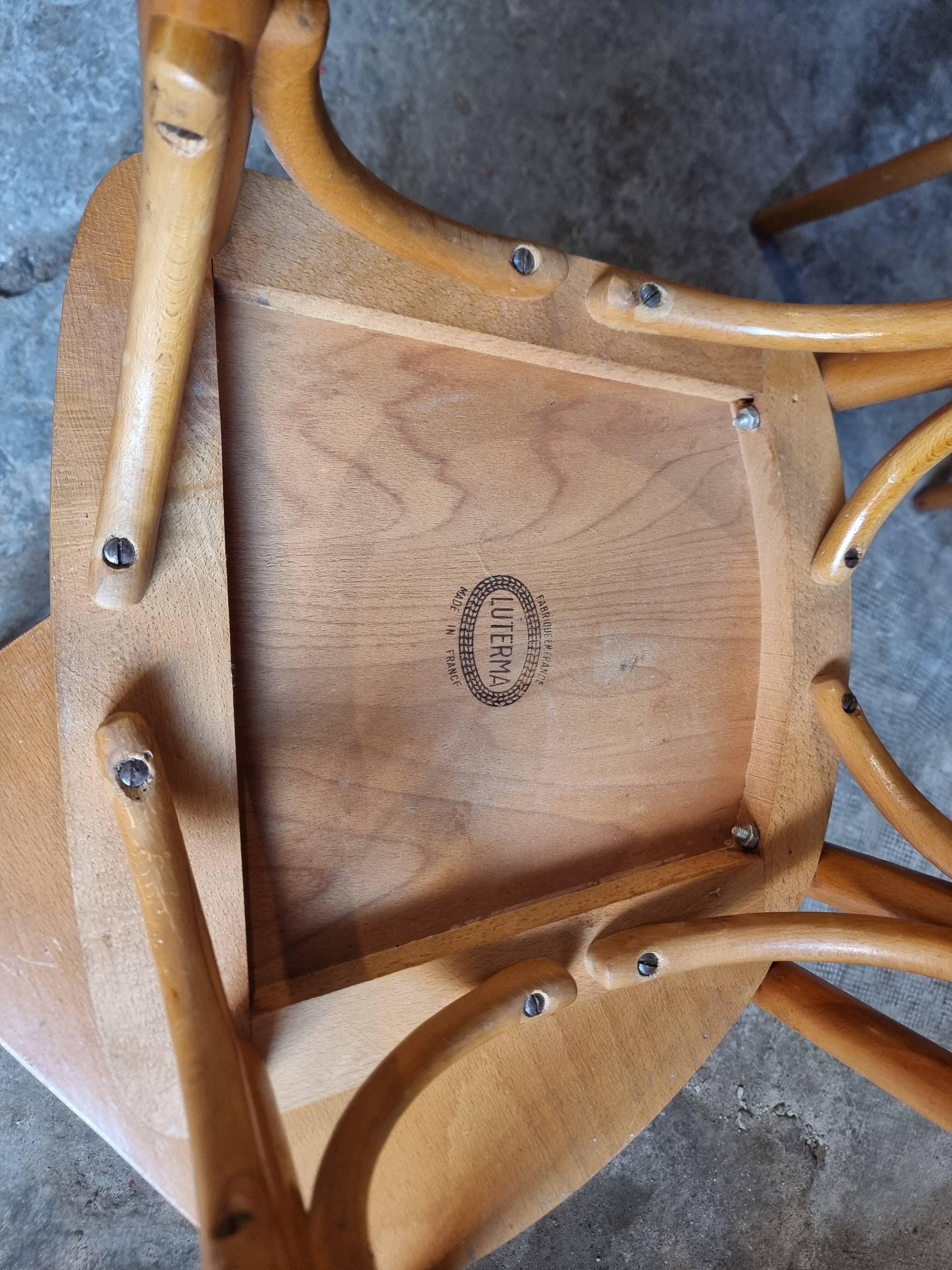 Ensemble de 6 chaises bistrot françaises vintage en bois courbé par Luterma, vers 1950–1970