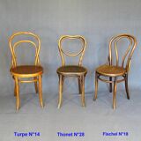 Set of 3 Bistro chairs with wooden seats, 1910 to 1920