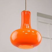 Mid-Century Italian Orange Glass and Brass Pendant Lamp