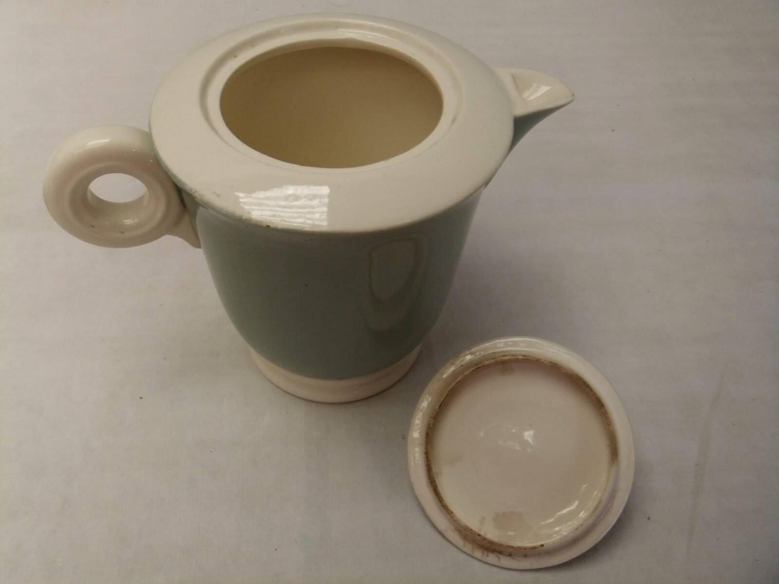 Digoin Sarreguemines almond green vintage Art Deco earthenware coffee set