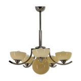 Art Deco 6-flamming Nickel-plated Chandelier, 1930s, Restored