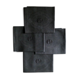 Set of four old damasked towels tinted black
