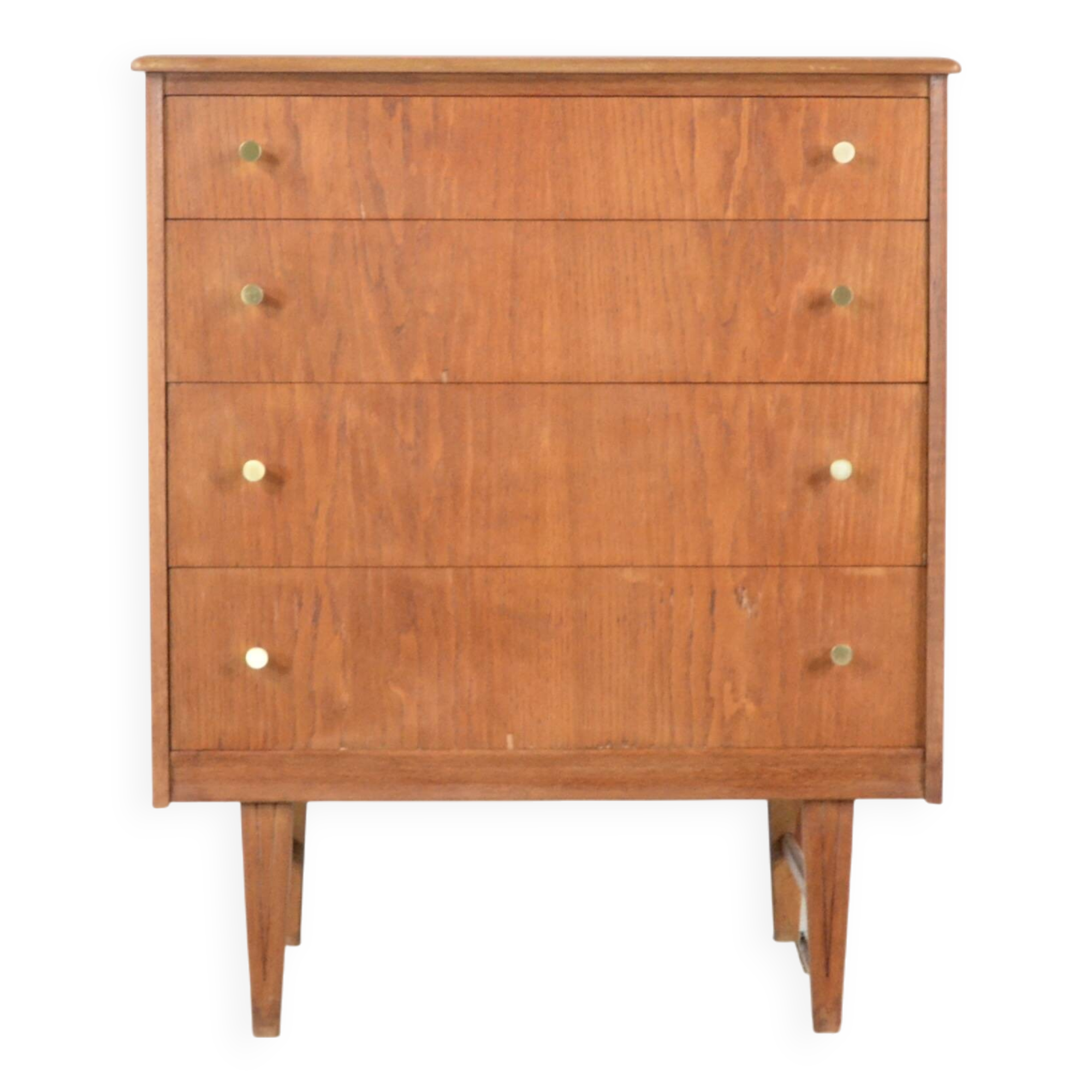 Midcentury Teak And Brass Chest Of Drawers Tallboy. Vintage Modern Retro