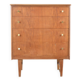 Midcentury Teak And Brass Chest Of Drawers Tallboy. Vintage Modern Retro