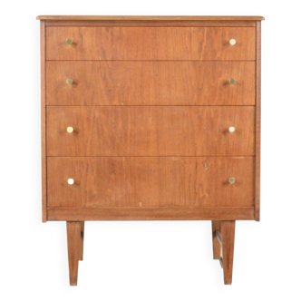 Midcentury Teak And Brass Chest Of Drawers Tallboy. Vintage Modern Retro