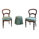 Chaises et tabouret à dossier en ballon de l'époque victorienne antiques