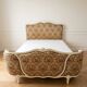 Double bed Louis XV in wood and floral fabric