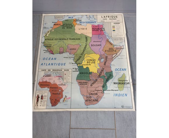 Ancient educational map South America/Africa