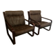 Pair of vintage armchairs in curved wood with suspended seat circa 1970-80.