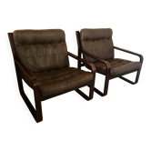 Paire de fauteuils vintage en bois courbé et assise suspendue circa 1970-80