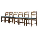 1960s Danish brutalist oak Razorblade dining chairs attributed to Henning Kjærnulf