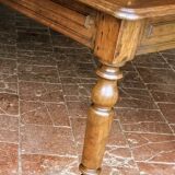 Old French farmhouse table in walnut, turned legs, waxed finish