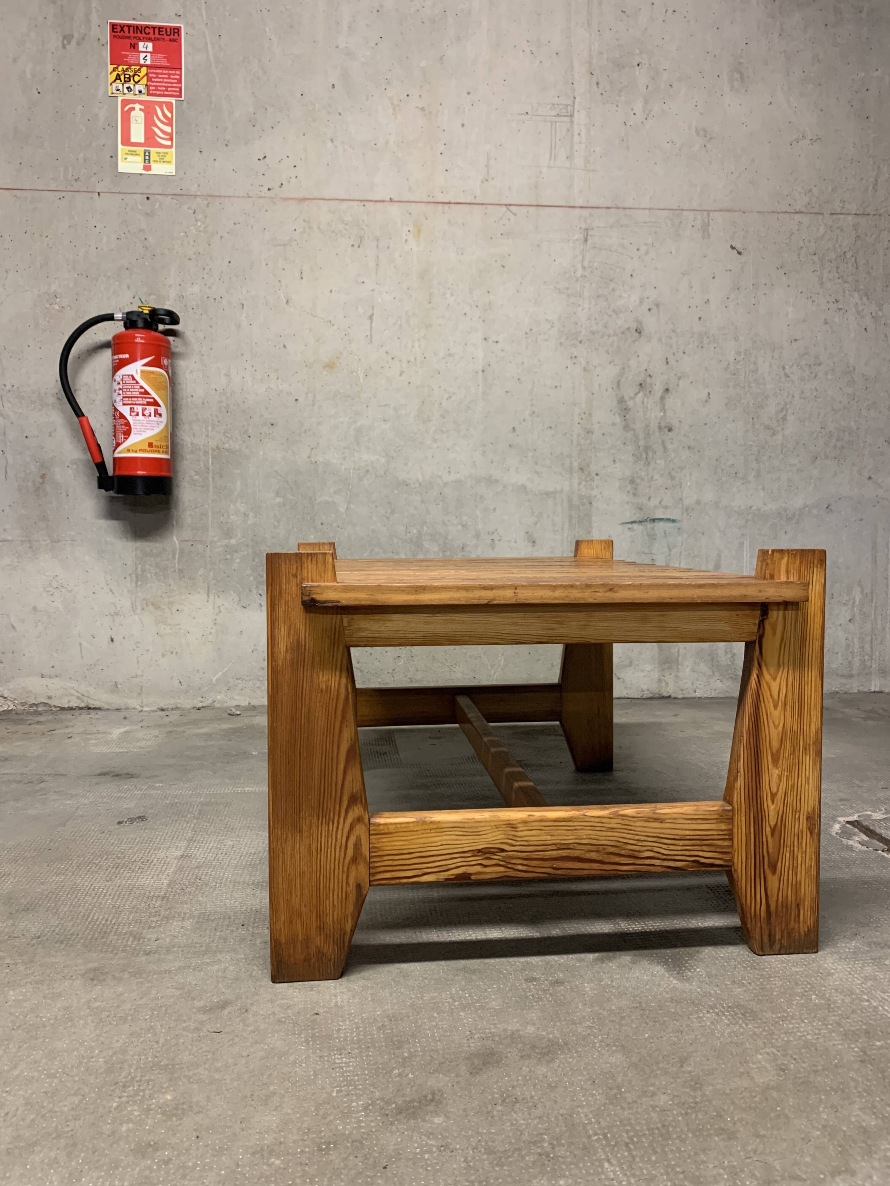 Vintage Pine Coffee Table, Reconstruction Period, Brutalist Design