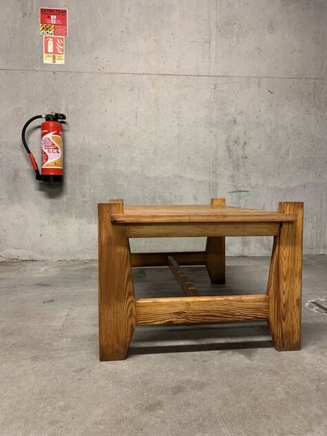 Vintage Pine Coffee Table, Reconstruction Period, Brutalist Design