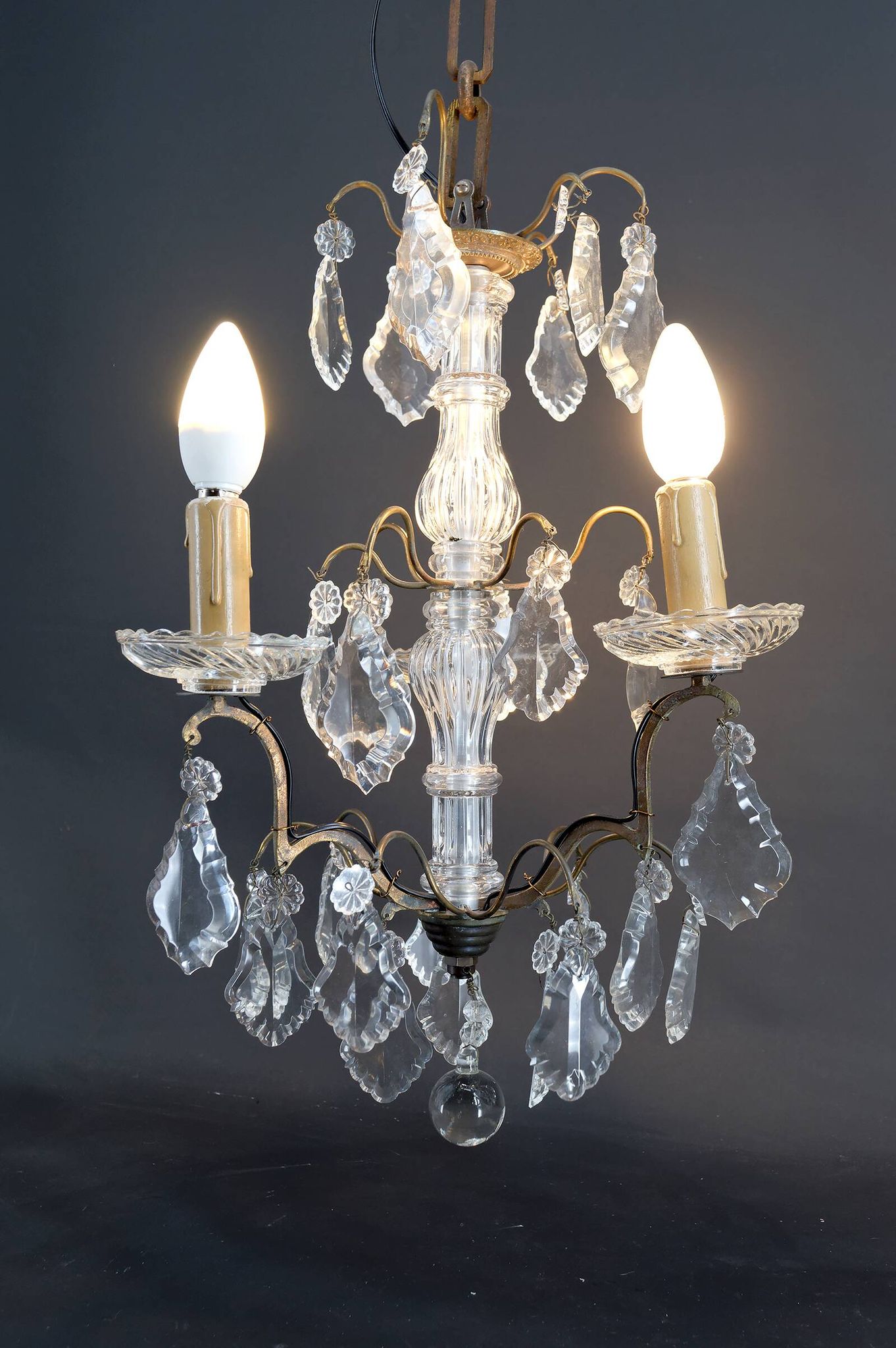 Chandelier, bronze/Baccarat crystal, 3 lights, Louis XV style, Fr, 1900