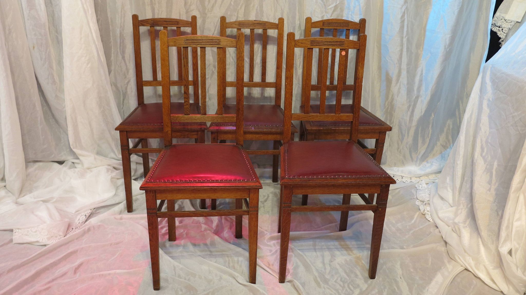 set of 5 oak dining room chairs