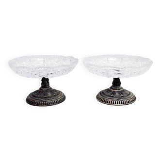 Pair of crystal cups, pocket trays