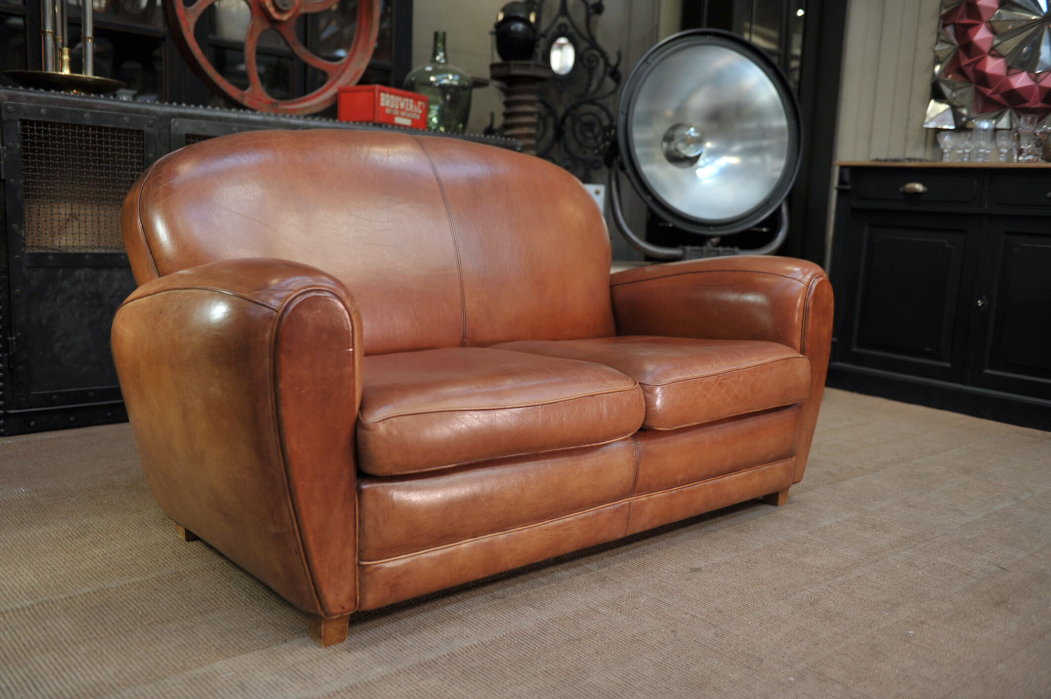 Vintage 3-seater leather club sofa