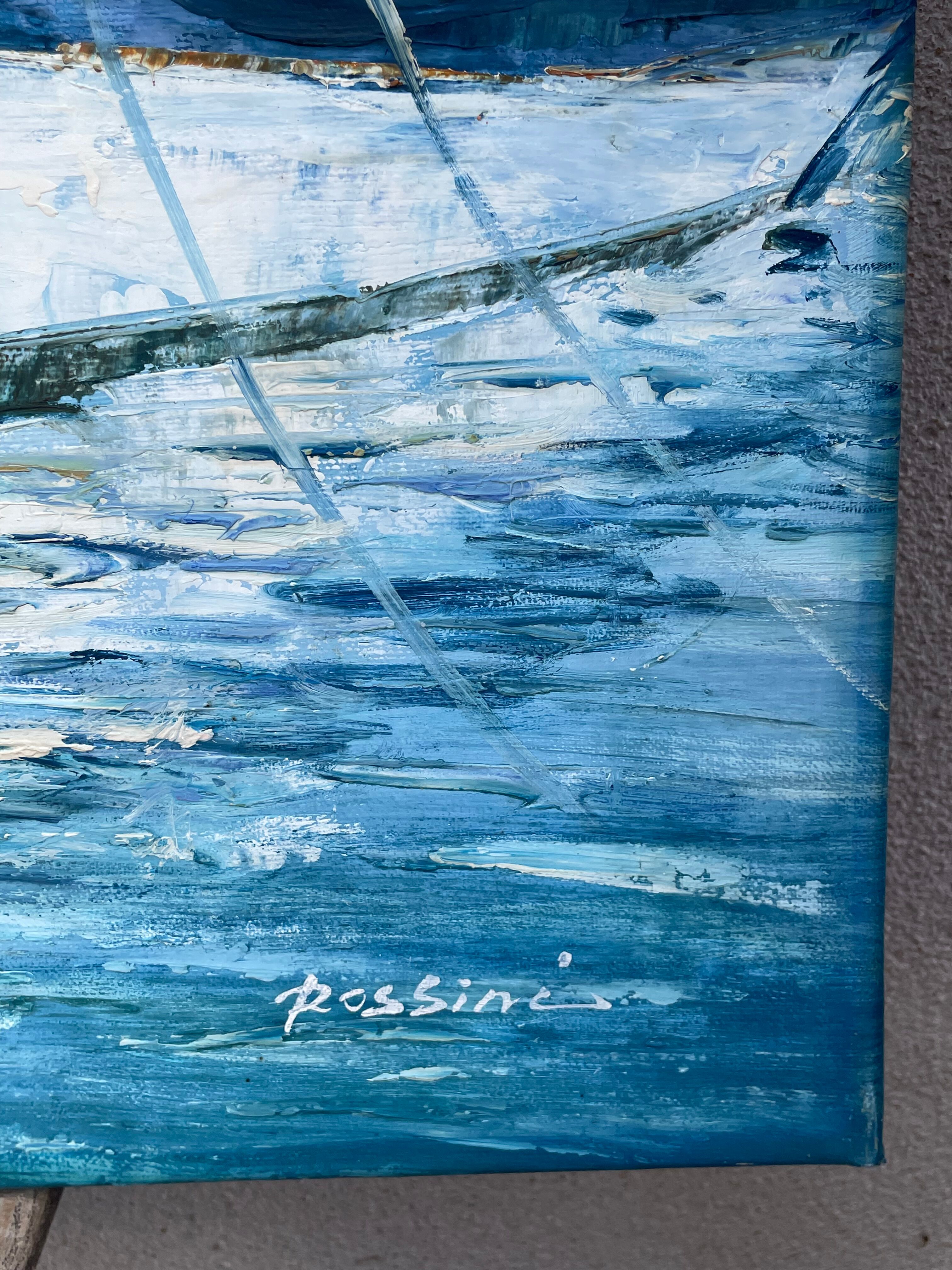 Marine, oil on canvas "Bâteaux les sables d'Olonne" signed Rossini